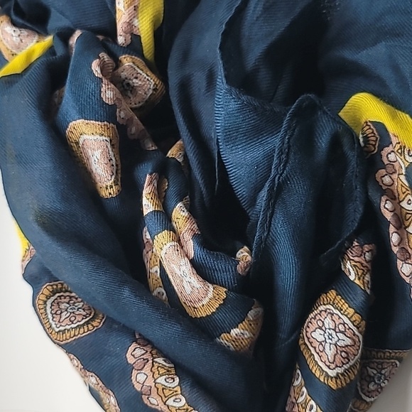 LOFT Ann Taylor Cotton Rayon Blend Pink Dark Green Yellow Orange Geometric Scarf - Picture 4 of 5